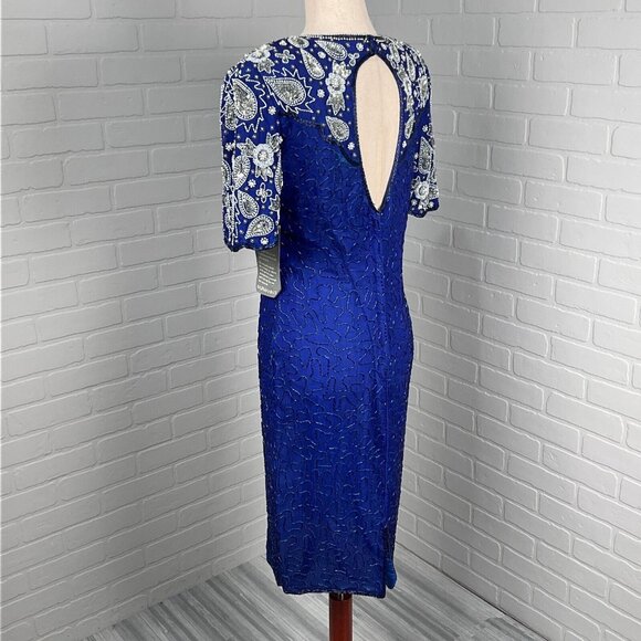 Stenay Dress Women‎ 8 Blue Silver Paisley All Over Embellish Silk Formal VTG NWT - Picture 5 of 16